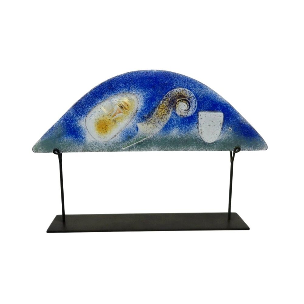 Cassandre Sandcast Glass Plaque 3D Face Includes Metal Stand 16.5" Wide
